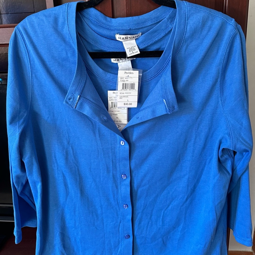 Hannah Vibrant Blue Button Down Shirt With Matching Tank Top